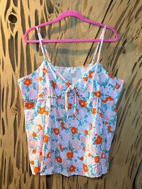 Free Assembly Floral Tie Front Tank Top 3XL 100% Organic Cotton Boho